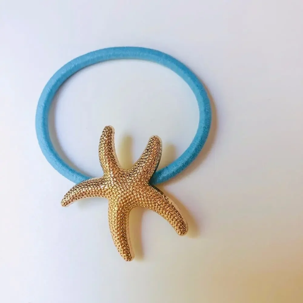BOUTIQUE • Starfish Gold + Blue Hair Tie Ponytail Holder